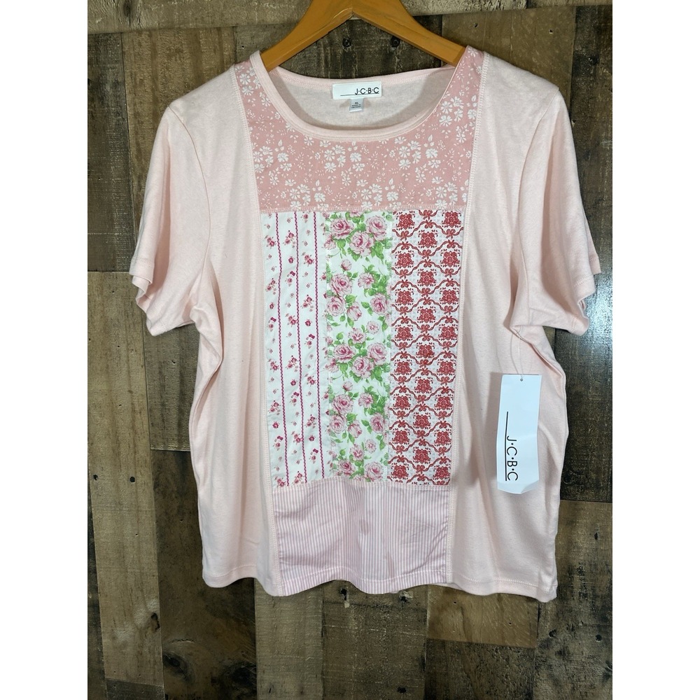 J.C.B.C. WOMEN'S CASUAL T-SHIRT pale pink patchwork Size XL